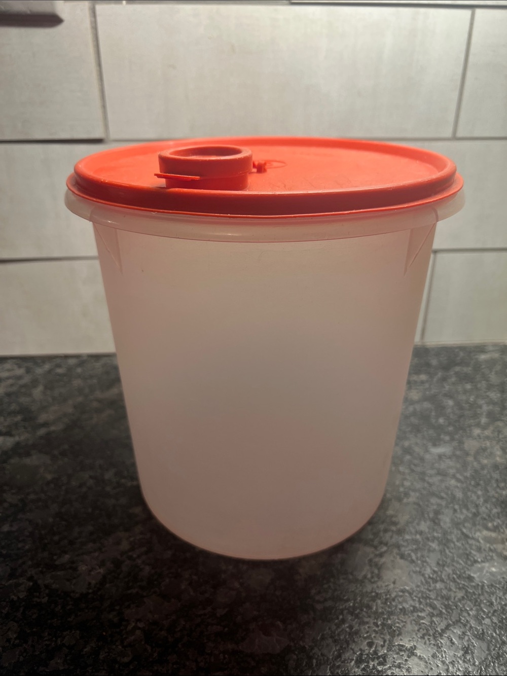 Tupperware Red  Flip Lid Round Food Storage Container/Canister. Minor scratches